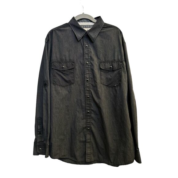 Coastal Men’s Modern Coyboy Western Wear Shirt Snap Up Black Pin Stripe XL - Picture 4 of 11
